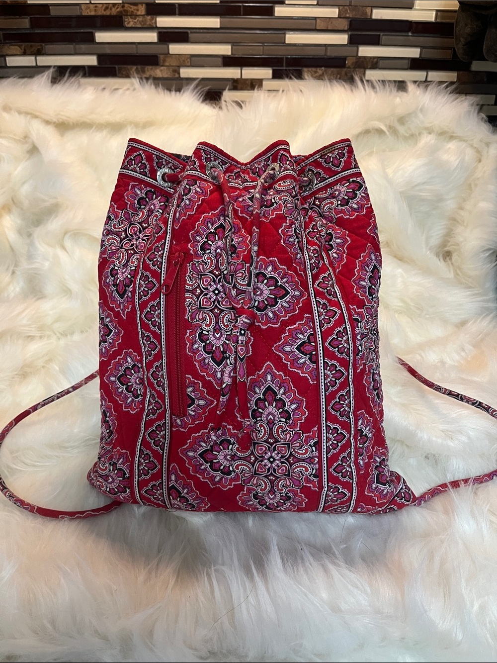 Vera Bradley Red Paisley Drawstring Backpack